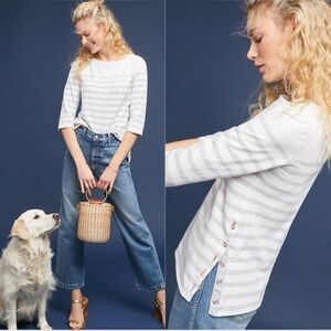 Maeve by Anthro Bonnie Boatneck White and Gray Striped Top ladies L 2 for $30